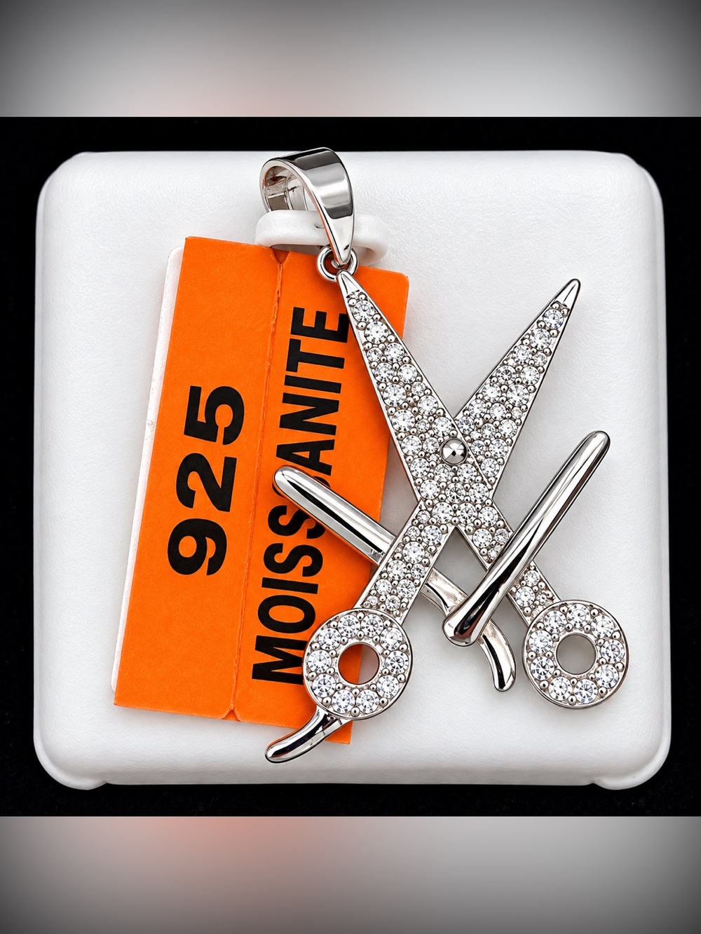 Barber/Hairdresser Scissors & Shave Pendant. Sterling & Moissanite $300 retail
